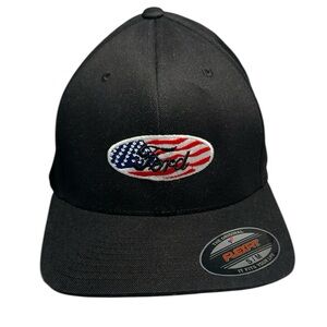 Ford Men's Black Flexfit Baseball Cap with American Flag Patch